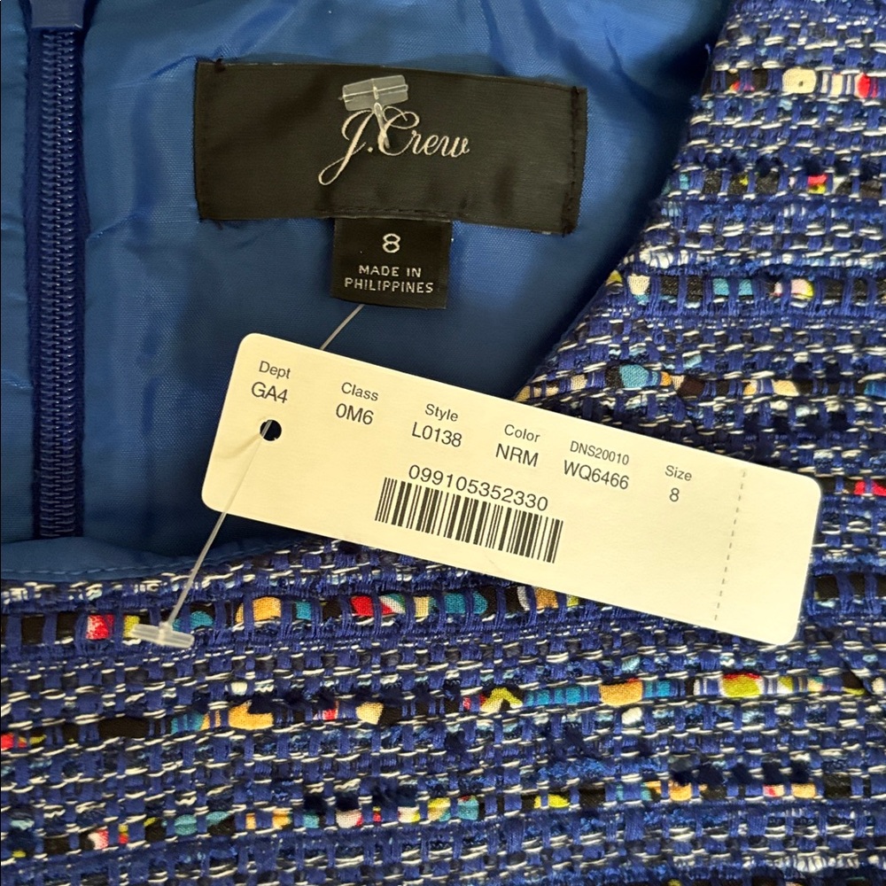 NWT J. Crew Blue Coco Tweed Boucle Fluted Flare Hem Dress Size 8 - Picture 8 of 11